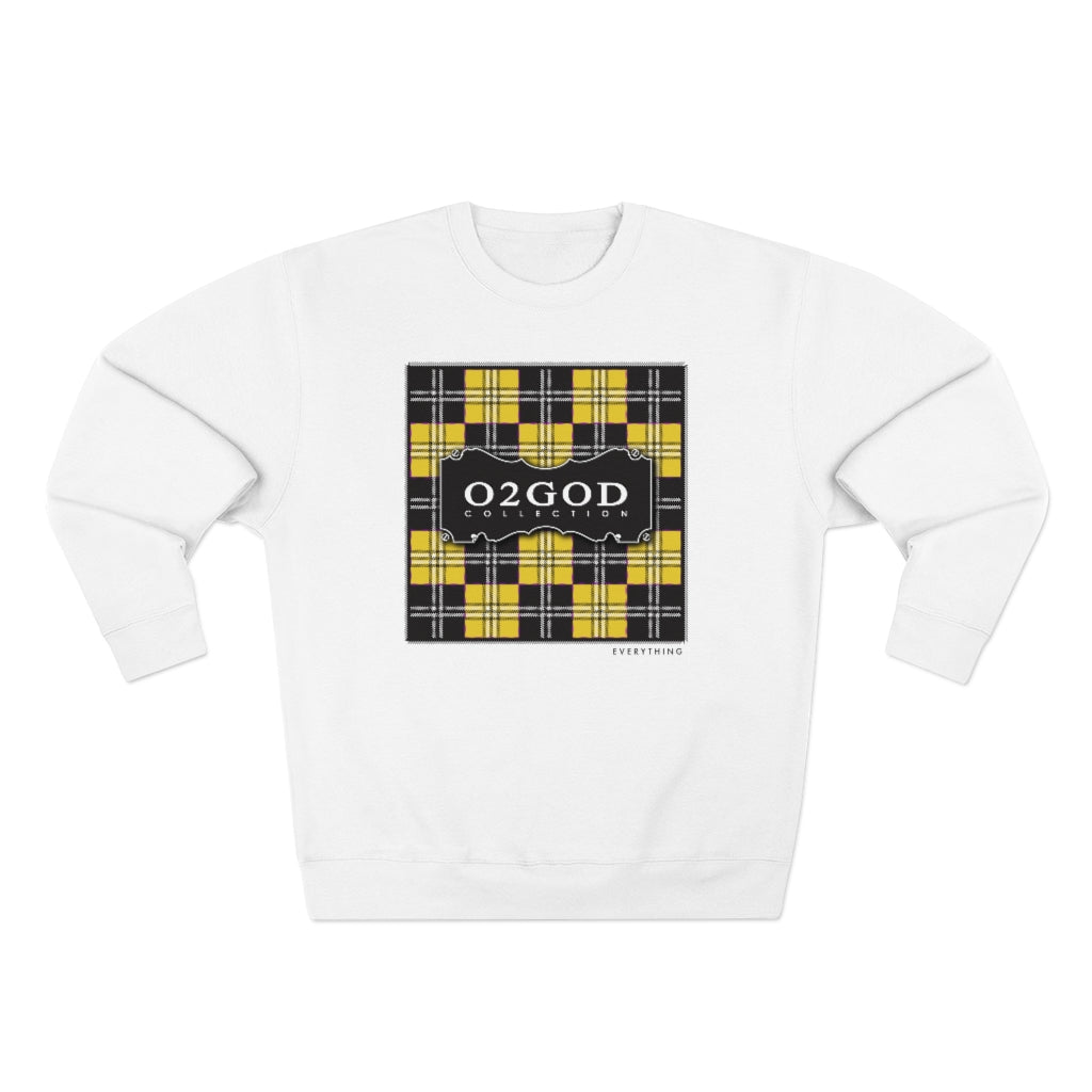 O2GOD Plaid Block Premium Crewneck Sweatshirt white