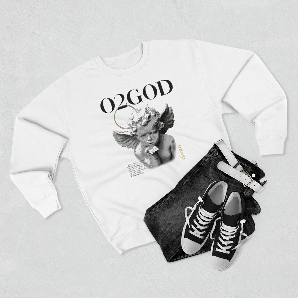 O2GOD BW Baby Angel Premium Crewneck Sweatshirt